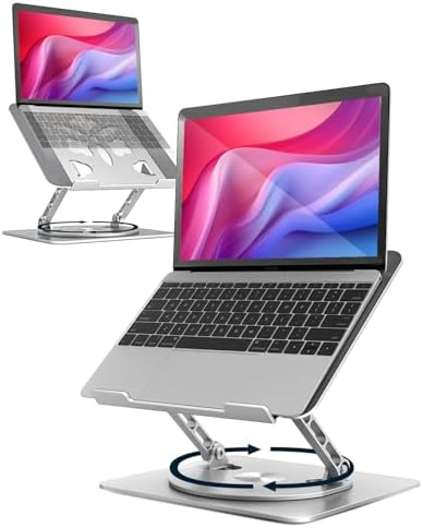 Aoviho 360° Rotating Laptop Stand for Desk | Adjustable, Foldable, Portable Aluminum Ergonomic Riser | Compatible with MacBook, Dell, HP & All Laptops 10-16 inch | Silver by Aoviho