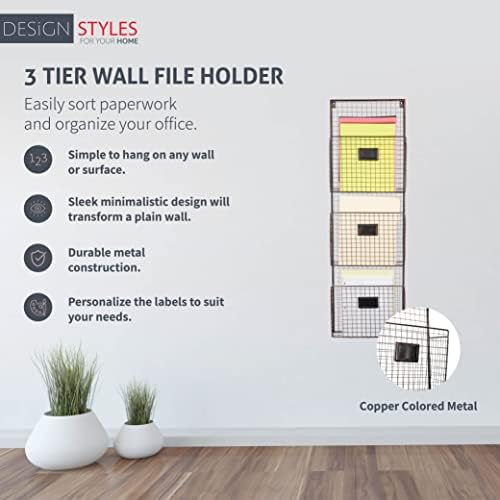 Three Tier Wall File Holder – Durable Copper Metal Rack with Spacious Slots for Easy Organization, Mounts on Wall and Door for Office, Home, and Work – by Designstyles - Image 4