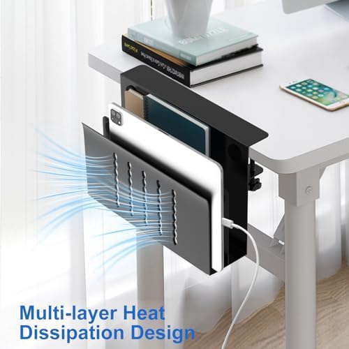 HAMOPY Desk Side Storage, 2 Tier Steel Hanging Desk Organizer with Magnetic Pen Holder, No Drilling Standing Desk Drawer Cable Management Tray, Under Desk Laptop Holder for Office, School&Home (Black) - Image 5
