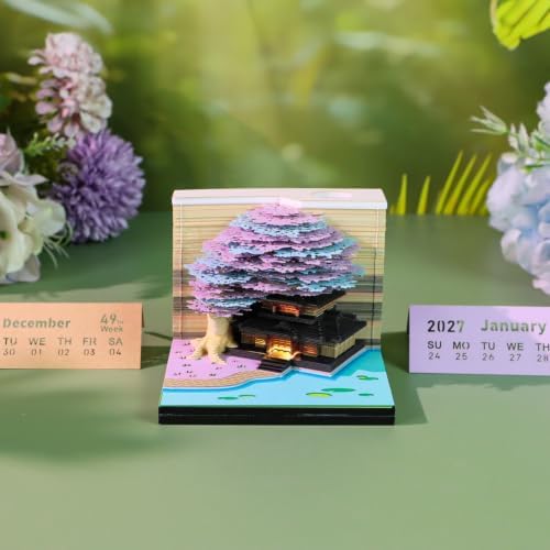 3D Calendar 2027, Tear-Away Desk Calendar, Paper Art Memo Pad, LED Light (Tree D) - Image 2