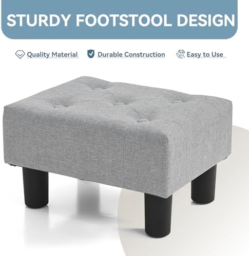 Poofzy Small Foot Stool Ottoman, Linen Ottoman Foot Rest with Legs, Rectangle Foot Rest for Couch, Footstools and Ottomans Small for Living Room and Entryway (Light Gray) - Image 4