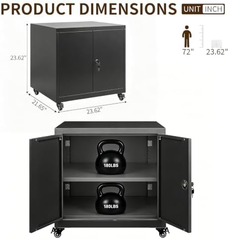 23.6" Metal Printer Stand with Lockable Storage Cabinet - Image 2