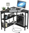 Triangle Corner Desk with Power Outlets, Storage Shelves for Small Space by AuromieDirect