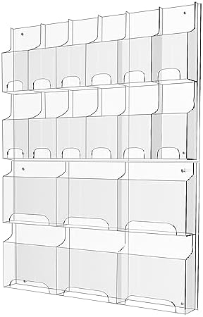 Acrylic Brochure Pamphlet Holder, 6 Magazine Holders and 12 Pamphlet Holders, Clear Brochure Display Holder Wall Mount, Trifold Flyer Rack, Literature Storage Rack for Home, Offices, Waiting Room by Nalwort