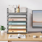 Subekyu 6-Tier Desk Paper Organizer, Desktop File Letter Tray with Handle, Document Sorter and Accessories Holder for Office, Home and School Workspace Organizers, Silver - 2 Pack - Image 6