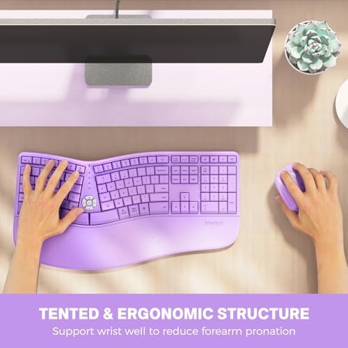 MEETION Ergonomic Keyboard Mouse Combo, Split Design Vertical Mouse, Purple - Image 5