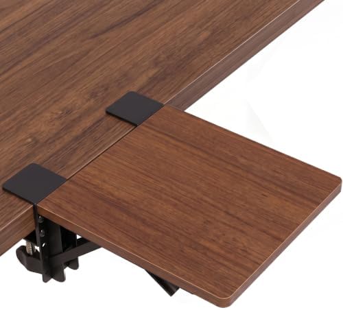 BONTEC Ergonomic Desk Extender Tray, 9.5"x9.1" Table Mount Arm Wrist Rest Shelf, 90° Foldable Elbow Support, Clamp on Computer Arm Rest for Desk, Office & Home Use, Durable & Easy to Install, Walnut by BONTEC