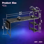 Bestier Gaming Desk with LED Lights, 51.3 Inch Computer Desk with 4 Tiers Reversible Shelves, Gamer Desk with Side Storage Bag, Hooks and Height Adjustable Shelf (Black Marble) - Image 2