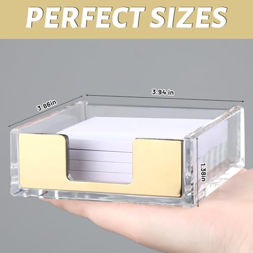 2 Pcs Acrylic Gold Office Desk Accessories Gold Sticky Note Holder - Image 2