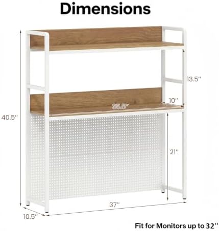 POWERSTONE 2-Tier Desktop Bookshelf for Monitors up to 32", White - Image 3