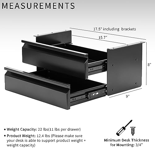 VIVO Black 16 in Slide Out Dual Tier Desk Drawer, DESK-DR02 - Image 3