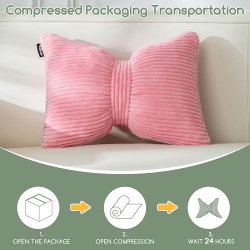 HIGOGOGO Lumbar Support Pillow for Recliner Chair, Bow Knot Shaped Back Support Cushion, Striped Corduroy Soft Decorative Lumbar Pillow for Office Chair, Sofa, Car, Bed, Living Room - Pink - Image 7