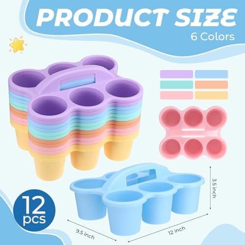 12 Pcs Classroom Caddy Bulk - Plastic 6 Compartments Table Storage Caddy with Handle for School Pencil, Crafts Marker, Crayon Art, Drink Cup Delivery (Macaron Colors) - Image 2