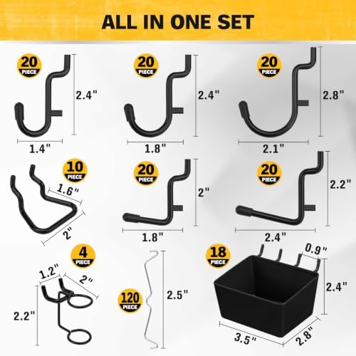 ELEAD 286-Piece Extra Thick Pegboard Hooks Set, 1/4" Heavy Duty Black Peg Board Organizer Accessories with Bins, Metal Pegboard Accessories with Pegs Lock, Peg Board Hooks for Hanging - Image 3