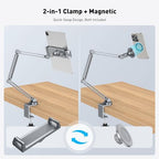 AboveTEK 2-in-1 iPad Stand for Desk, Aluminum iPad Holder Arm with Clamp & Magnetic Ring Head, 360° Adjustable Tablet Stand Holder, Bed Clamp Mount for 4.7"-13" iPads Air/Pro/Mini, Galaxy Tab & Phones - Image 3