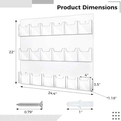 18 Pockets Acrylic Brochure Pamphlet Holder Wall Mount, 4 inches Pocket Brochure Display Stand, Pamphlet Display Stand Wall Mount, Clear Plastic Trifold Flyer Rack Literature Holder - Image 2