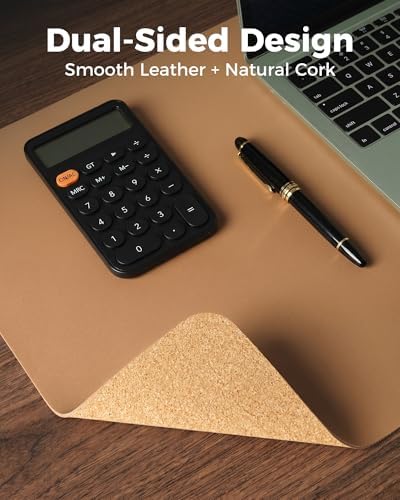 Aothia Cork Desk Mat - Dual-Sided XL PU Leather Desk Pad & Full Desk Protector, Large Waterproof Desktop Mat for Office & Gaming (47" x 23.6", Apricot) - Image 2
