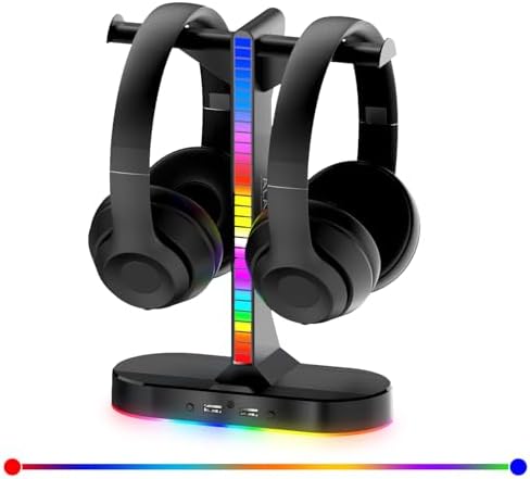 Dual Headphones Stand with Charger for Men, Headset Holder Stand for Desk by ALACOO