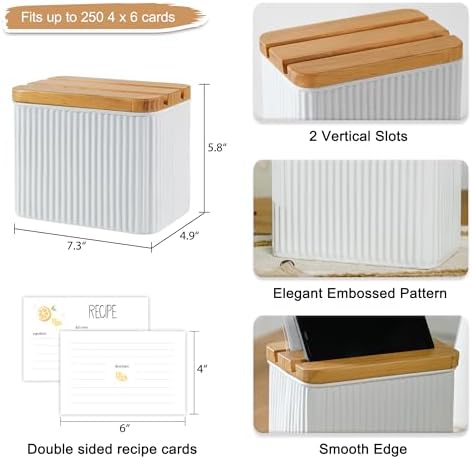 Vertical Stripe Embossed Recipe Box with 4x6 Cards & Dividers - Image 6