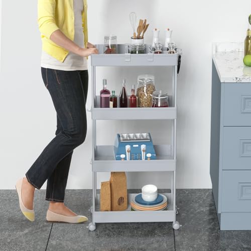 SPACELEAD 4 Tier Rolling Cart with Wheels, Storage Craft Art Trolley Organizer Serving, 3 Hanging Baskets Easy Assembly, for Office, Living Room, Kitchen - Image 3