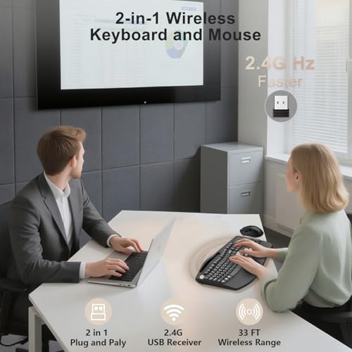 Wireless Keyboard and Mouse Combo, 2.4G Ergonomic Wave Keys(Latte Black) - Image 5
