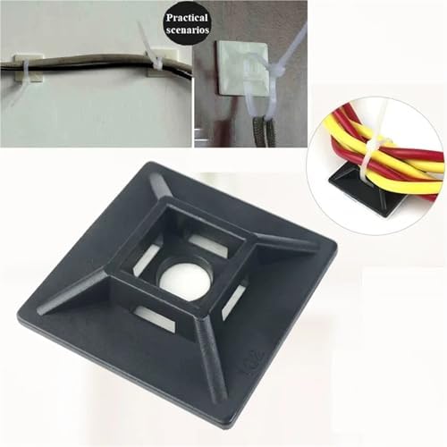 Zip Tie Mounts 300Pcs HS Type Nylon Cable Clamps Self Adhesive Cord Clip Mount Wire Tie Fix Holder Desk Line Organizer Managements For Home Office Cable Management(Black HS-102) - Image 7