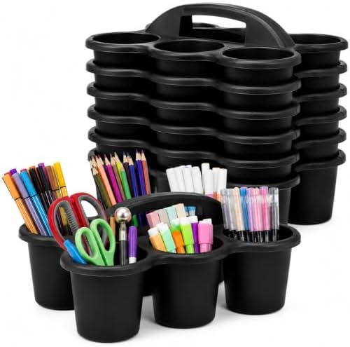 6 Pack Classroom Caddy With Handle for School Supplies, Black by Yakydesign