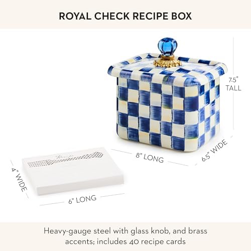 MACKENZIE-CHILDS Enamel Recipe Box, Blue-and-White Royal Check - Image 4