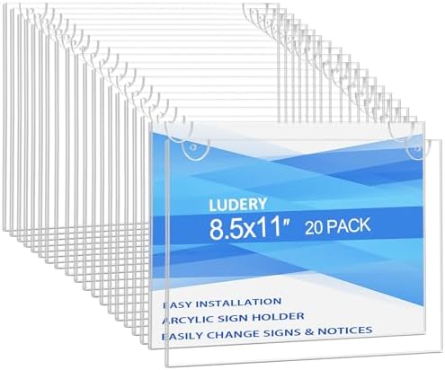 Acrylic Sign Holder 11x8.5 Horizontal, Wall Mount Document Holder, Clear Plastic Picture Frame with Tape Adhesive and Screws for Office, Home, Store, Restaurant - 20 Pack by Ludery