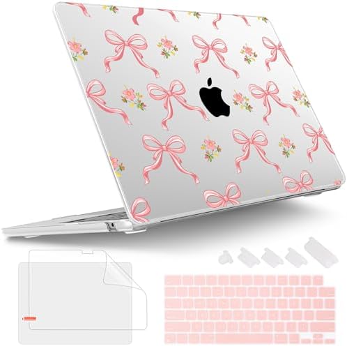 Tuiklol for 2026 2025 2024 2023 MacBook Air 15 inch Case Model M5 A3448 M4 A3241 M3 A3114 M2 A2941 Hard Shell Case for MacBook 15.3'' Cover, Pink Bow Floral by Tuiklol