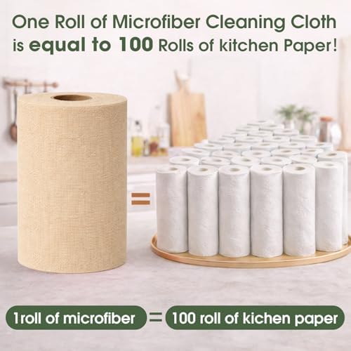 Reusable Microfiber Cleaning Cloth Roll - 100 Pack, 12"x12" Washable Tear-Away Paper Towels, Lint-Free & Streak-Free Rags for Kitchen, Glass, Cars, Electronics, Workshop and Garage(Wheat Beige) - Image 3