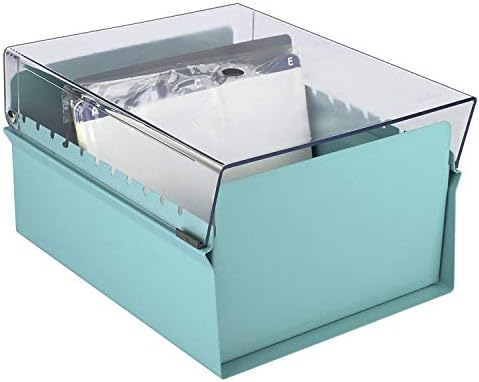 Acrimet 5 X 8 Card File Holder Organizer Box Metal Base Heavy Duty (AZ Index Cards and Divider Included) (Green Color with Clear Crystal Plastic Lid Cover) - Image 3