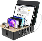 Metal Charging Station for Multiple Devices,New Upgrade Wood Charging Station for Phone Tablet Smart Watch Holder Desk Organizers，Matte Black Dock Device Organizer by GAZITOPHOUSEWARE