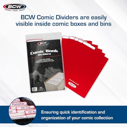 BCW Comic Dividers - 25 Pack | Archival Polyethylene Plastic Dividers | Organize Comics Efficiently in Storage Boxes | Write-On Index Tab (Red) - Image 2