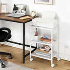 HOOBRO Industrial Printer Stand, 3-Tier Mobile Printer Table, Rolling Cart with Power Outlets and USB Ports, Home Printer Stand with 2 Hooks, for Office, Living Room, White WW22UPS01 - Image 5