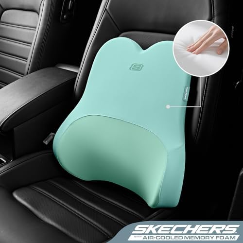 Skechers Air-Cooled & Memory Foam Lumbar Pillow,Lumbar Support Pillow for Office,Chair Lower Back Pain Relief Lumbar Pillow,Ergonomic Design Back Support Pillow for Office Chair,Car,Home,Travel,Green - Image 2
