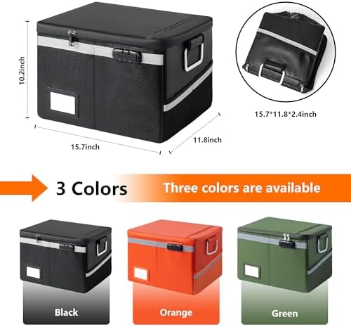 Fireproof Waterproof Document Box with Lock Collapsible Portable File Organizer Hard Shell Storage for Hanging Letter Legal Folders Home Office Safe Orange 15.7x11.2x10.2in - Image 6