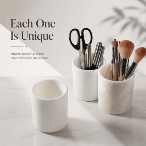 Natural Marble Toothbrush Holder for Bathroom, Stone Pen Cup for Desk - Image 3