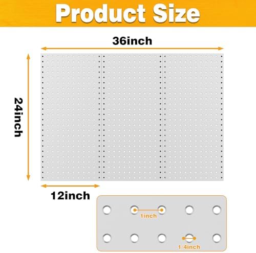 Pegboard Smith Metal Pegboard Panels 12" x 24", 3 Pack Grey Wall Mounted Tool Organizer Boards, Heavy Duty Tool Storage Peg Board for Garage, Workbench, Office, Fits 1/4" Peg Hooks - Image 4