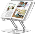 ACIsland Acrylic Book Stand for Reading-Adjustable Holder with 360° Rotating Base & Page Clips- Foldable Desktop Ricer for displaying Cookbook-Sheet Music-Laptop-Recipe-Textbook-Hands Free-Aluminium by ACISLANDDirect