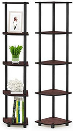 Furinno TURN-N-TUBE Corner Shelf Set of 2, 5-Tier Corner Bookshelf, Open Storage Shelves, for Organization and Storage, Living Room, Home Office, Garage, Dark Cherry by Furinno-FitsYourSpaceFitsYourBudget