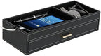 HofferRuffer Valet Jewelry Tray Organizer with Drawer, Faux Leather Storage Catchall Box Phone Charging Station Tray with Dresser Nightstand Desktop Drawer Organizer (Black) - Image 2