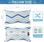 Outdoor Pillow for Chaise Lounge Chair, 2pcs Chaise Lounge Pillows Lumbar Pillows with Insert and Adjustable Elastic Strap for Patio Beach Office Chair, Blue White Stripe - Image 3