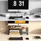 Homeiju Wooden Desktop Shelf for Top of Desk, 2-Tier Desktop Bookshelf - Image 6