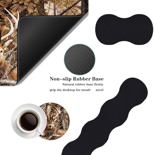 Mouse Pad,Large Desk Mat Set, 4in1 XL Mousepad + Keyboard Wrist Rest+Mouse Wrist Rest+Coaster with Ergonomic Desk Pad for Home Office Table Computer Cover -Camo Forest Deer - Image 2