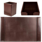 Dacasso Brown Bonded Leather Luxury 3 Piece Desk Set - Blotter Pad & Desk Organization Essentials - Executive Decor and Surface Protector - Image 5