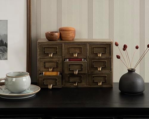 Kate and Laurel Apothecary Wood Desk Drawer Set, 9 Drawers, Rustic Brown - Image 2