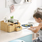 Bamboo Desk Organizer with Drawers, Desktop Storage for Office Supplies - Image 2