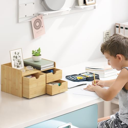 Bamboo Desk Organizer with Drawers, Desktop Storage for Office Supplies - Image 2