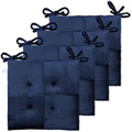 Office Stacking Chair Cushions 4 Pack, Corduroy High Density Foam Kitchen Seat Cushions with Ties, Square 17" x 17" Indoor Non-Slip Dining Chair Pads, Navy Blue，4pcs by Zalvox